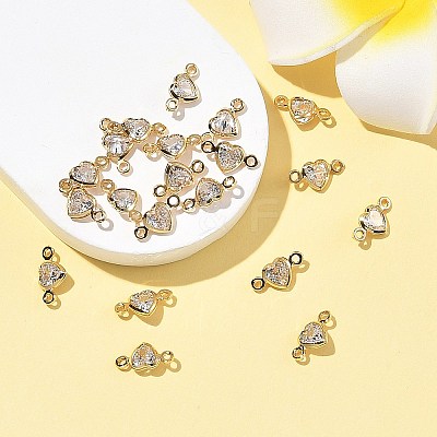 SHEGRACE Brass Pave Clear Cubic Zirconia Heart Connector Charms XGRQ2O671-448G-1