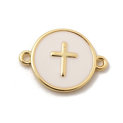 Brass Enamel White Flat Round Links KK-H267-110G-02-1