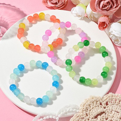 8mm Baking Paint Imitation Jade Glass Round Beaded Stretch Kids Bracelets for Girls Boys BJEW-JB10895-1