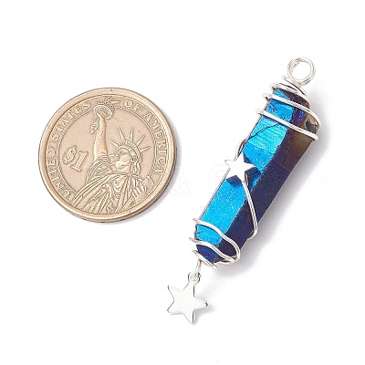 3Pcs 3 Styles Electroplated Natural Quartz Crystal Pointed Copper Wire Wrapped Pendants PALLOY-JF03767-03-1
