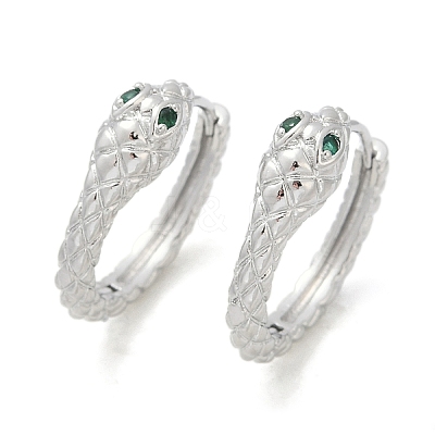Brass Green Cubic Zirconia Hoop Earrings EJEW-Q016-12P-1