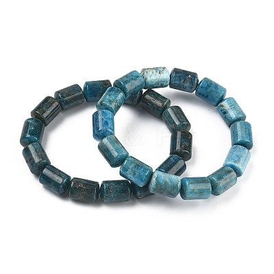 Column Natural Apatite Beads Stretch Bracelets for Women Men BJEW-A148-01A-18-1