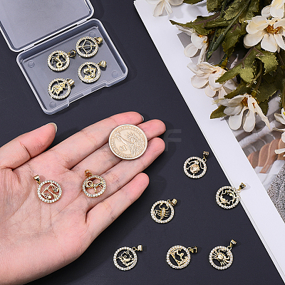 12Pcs 12 Styles Brass Micro Pave Cubic Zirconia Pendants KK-BM0001-01-1