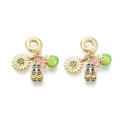 Brass Micro Pave Colorful Cubic Zirconia and Enamel European Dangle Charms KK-T079-80G-1