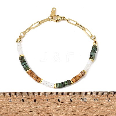 Natural Picture Jasper and Natural African Turquoise(Jasper) Beaded Bracelets BJEW-JB14427-1