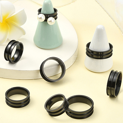 16Pcs 8 Styles 201 Stainless Steel Grooved Finger Ring Settings RJEW-SC0001-27-1