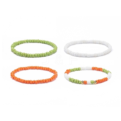 4Pcs 4 Color Glass Beaded Stretch Bracelets Set for Women BJEW-JB08805-1