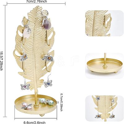 Iron Earring Display Stands with Round Tray EDIS-WH0016-018A-1