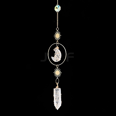 Natural Quartz Crystal Moon & Bullet Window Hanging Suncatchers DJEW-PW0009-035A-1