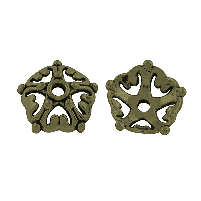 5-Petal Tibetan Style Alloy Bead Caps TIBEP-R304-086AB-FF-1