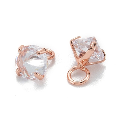 Brass Clear Cubic Zirconia Charms ZIRC-G170-12RG-1