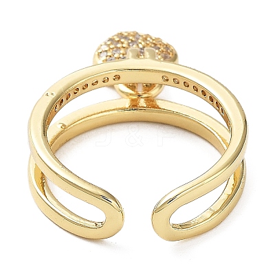 Cubic Zirconia Heart Charms Open Cuff Rings RJEW-M154-02G-1