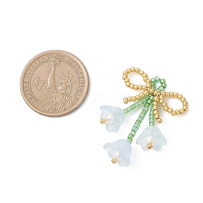 Glass Seed Beaded Bowknot with Flower Pendants PALLOY-MZ01129-04-1