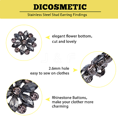 8Pcs 1-Hole Alloy Rhinestone Shank Buttons BUTT-FH0001-002-1