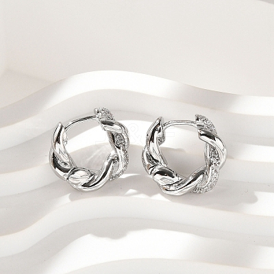 Brass Clear Cubic Zirconia Hoop Earrings EJEW-Q014-29P-1