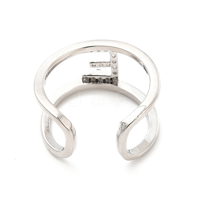 Clear Cubic Zirconia Initial Letter Open Cuff Ring RJEW-A012-01P-E-1