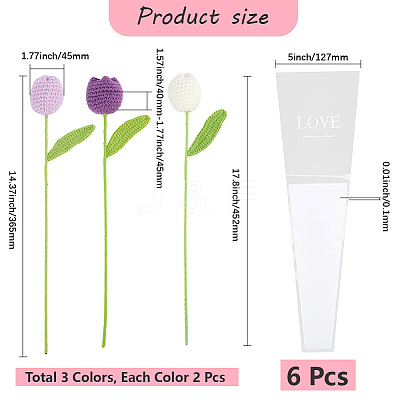 6Pcs 3 Colors Polyester Knitting Artificial Tulip Flower AJEW-CY0001-18-1