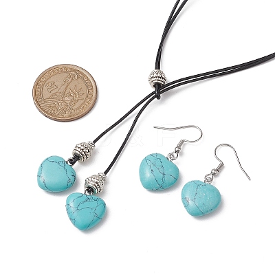 Synthetic Turquoise Heart Lariat Necklace & Dangle Earring Sets SJEW-JS01303-1