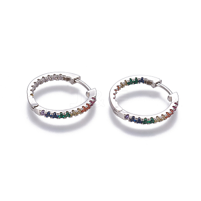 Brass Cubic Zirconia Hoop Earrings EJEW-O092-09P-1
