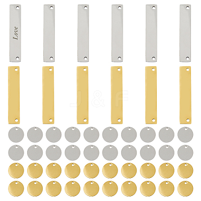 DIY Flat Round & Rectangle Stainless Steel Stamping Blank Tag Pendant & Links Connectors Kits STAS-DC0016-15-1