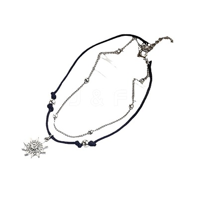 Sun Alloy Charm Waxed Cord Double Layer Anklets for Women FS-WG12E23-01-1