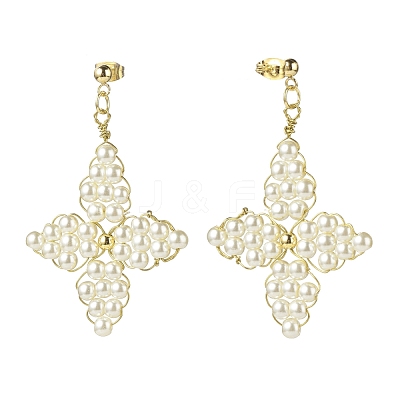 Glass Pearl Braided Star Stud Earrings EJEW-JE04982-02-1