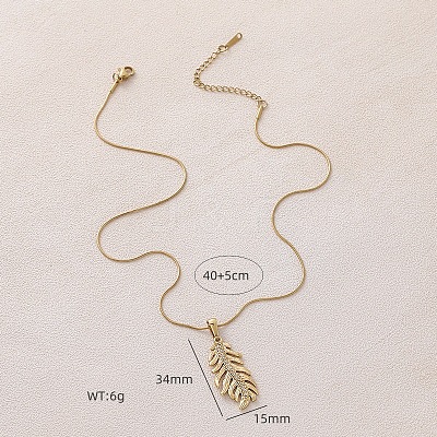 304 Stainless Steel Crystal Rhinestone Leaf Pendant Necklace for Women EA5078-1