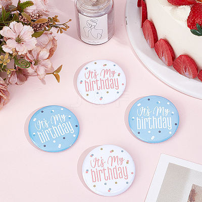 4Pcs 2 Colors It's My Birthday Tinplate Brooches JEWB-CN0001-13-1