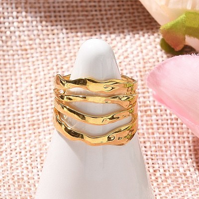 304 Stainless Steel Multilayer Open Cuff Rings for Women LS-RJEW-Z077-01G-05-1