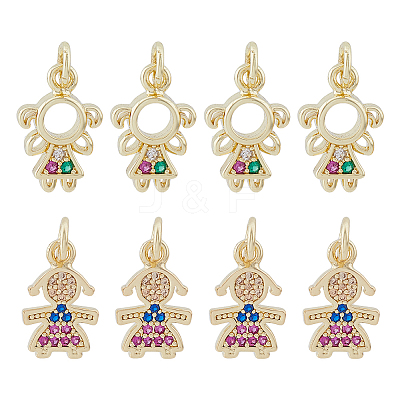 8Pcs 2 Style Brass Micro Pave Cubic Zirconia Charms KK-DC0003-16-1