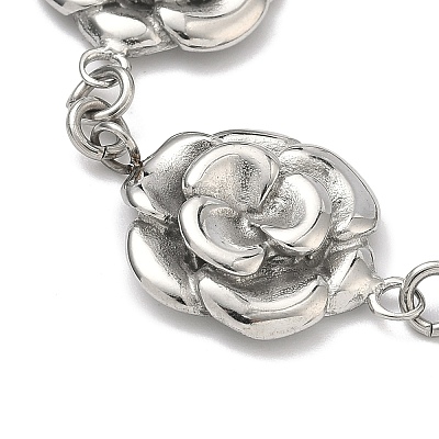 Stainless Steel Flower Link Chain Bracelets for Women BJEW-A033-03P-1