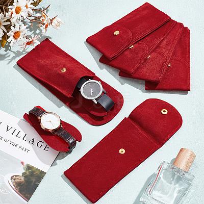 Rectangle Velvet Single Watch Storage Bag with Flip Cover ABAG-WH0038-59-1