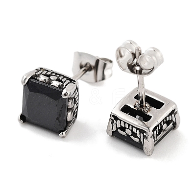 Square 316 Surgical Stainless Steel Pave Cubic Zirconia Stud Earrings for Women Men EJEW-Z050-03A-AS-1