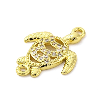 Brass Micro Pave Clear Cubic Zirconia Connector Charms KK-D325-06G-01-1