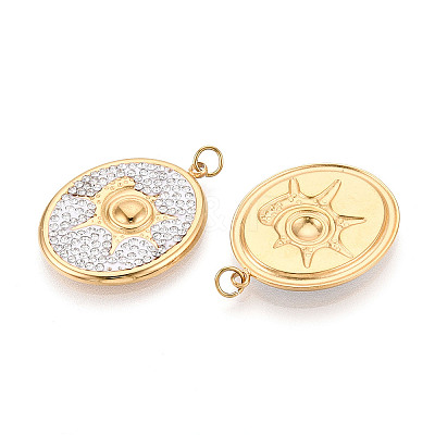 304 Stainless Steel and Polymer Clay Crystal Rhinestone Pendants STAS-T069-60D-1