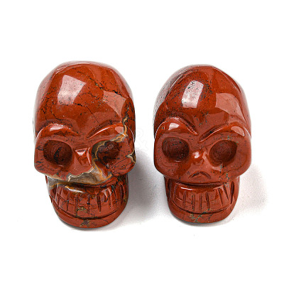 Halloween Natural Red Jasper Skull Figurines DJEW-L021-01C-1