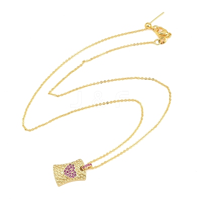 Brass Micro Pave Cubic Zirconia Rectangle with Heart Pendant Adjustable Slider Necklaces KK-CBA4547-08G-05-1