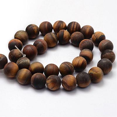 Frosted Natural Tiger Eye Beads Strands G-F364-18-12mm-1