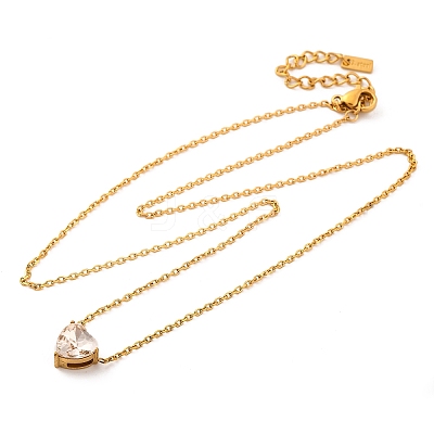 Ion Plating(IP) 304 Stainless Steel Pave Cubic Zirconia Heart Pendant Cable Chain Necklaces for Women NJEW-G142-07G-01-1
