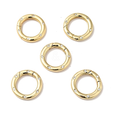Brass Pave Clear Cubic Zirconia Spring Gate Rings X-KK-J301-15G-1
