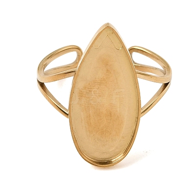 Teardrop 304 Stainless Steel Open Cuff Bangle Makings with Bezel Tray SA-CBABF3F-02G-07-1