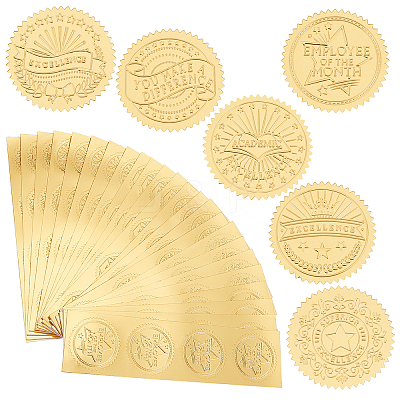30 Sheets 6 Style Plastic Self Adhesive Gold Foil Embossed Stickers DIY-CP0006-33-1