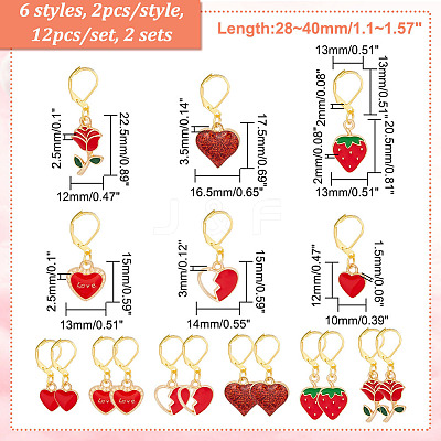 Rose/Heart/Strawberry Alloy Enamel Pendant Stitch Markers HJEW-AB00421-1