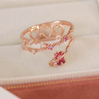 Adjustable Brass Micro Pave Cubic Zirconia Open Cuff Rings for Women EC9353-25-1
