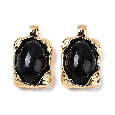 Brass with Glass and Imitation Agate Pendants Pendants KK-Q030-24G-1