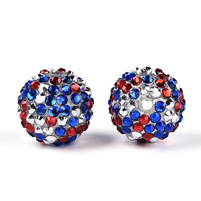 Independence Day Theme Round Resin Rhinestone Beads OACR-T028-66A-1