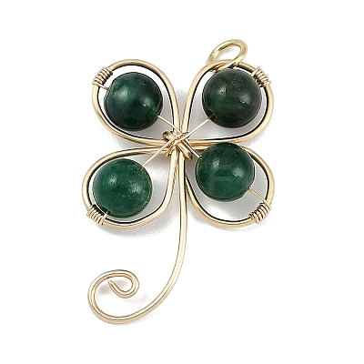 Copper Wire Wrapped Natural Emerald Shamrock Pendants PALLOY-JF02945-01-1