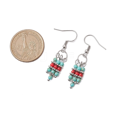 Synthetic Turquoise Beaded Tassel Dangle Earrings EJEW-JE06189-1