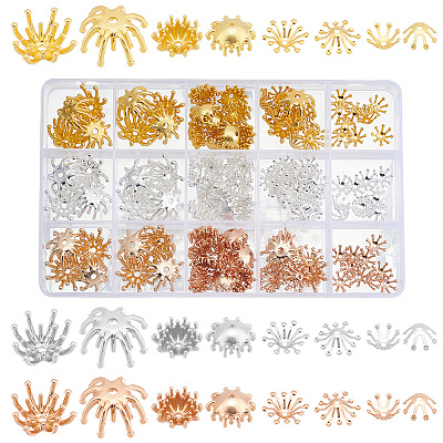 120Pcs 12 Style Brass Bead Caps KK-PH0004-93-1