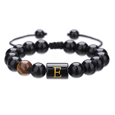 Natural Black Agate & Tiger Eye Round Beaded Adjustable Bracelets HL8029-5-1